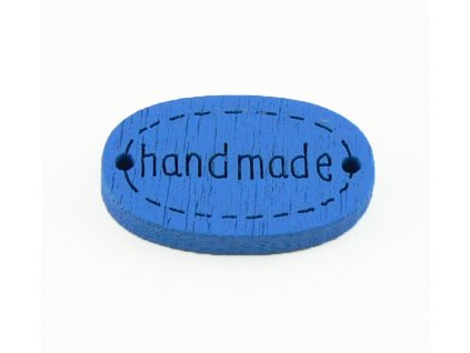 Dřevěný štítek  Hand made 12x19 mm, modrá