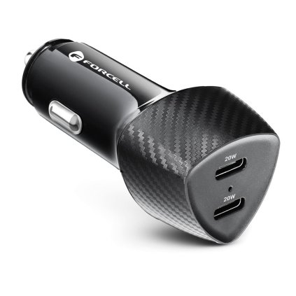 Nabíjačka do auta FORCELL CARBON typ C 3.0 PD20W + typ C 3.0 PD20W CC50-2C čierna (spolu 40W)