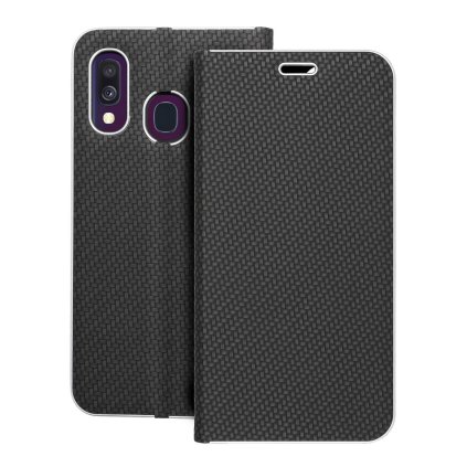 Puzdro LUNA Book Carbon pre SAMSUNG A40 čierne
