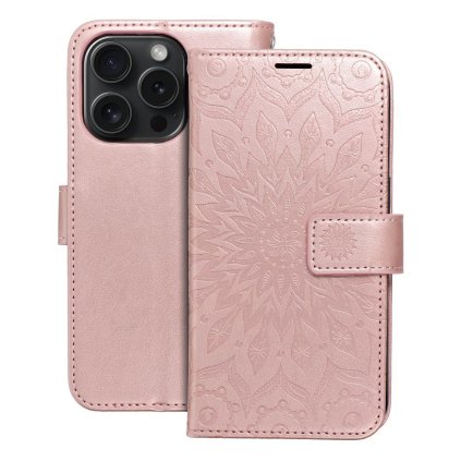 Puzdro MEZZO Book pre IPHONE 15 Pro mandala - ružovo zlaté