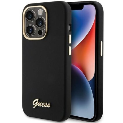 Originálne puzdro GUESS pre IPHONE 15 Pro GUHCP15LSMBSLK (Silicone Script Metal Logo & Frame) čierne