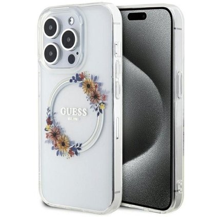 GUESS pre IPHONE 15 Pro s MagSafe GUHMP15LHFWFCT (Flowers Wreath) transparent