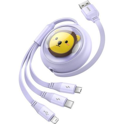 Nabíjací, navíjací kábel BASEUS 3v1 USB-A na Micro USB / Lightning / USB-C 1,1m fialová farba (CB000063)