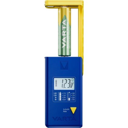 Tester batérií VARTA s digitálnym displejom (AA, AAA, typ C, typ D, 9V, gombíkový) 893101111 modrý