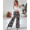 ČERNO-SMETANOVÉ DÁMSKÉ ŠIROKÉ LETNÍ KALHOTY ZEBRAVIBE