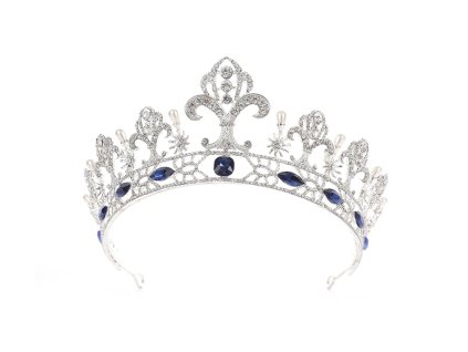 Barokní svatební korunka BLUE TIARA - postříbřená