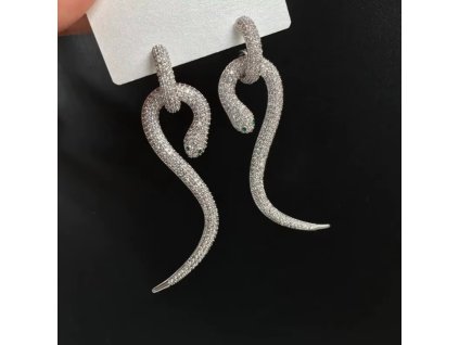 Postříbřené náušnice se zirkony Snake