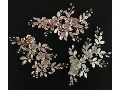 Elegantní vlasová spona/ pineta s květy, lístky a krystaly