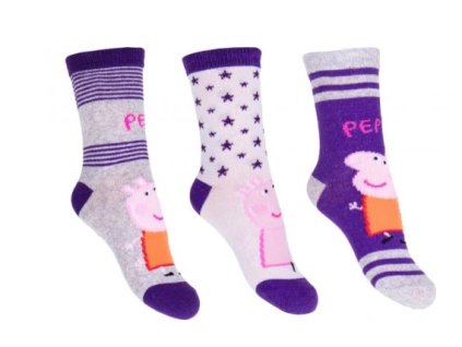 Ponožky Prasátko Peppa fialové 3ks vel.27-30 Nové