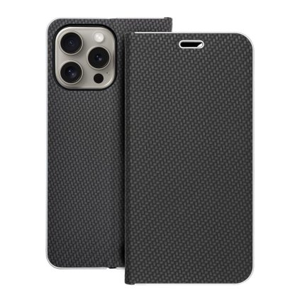 Pouzdro LUNA Book Carbon APPLE IPHONE 15 Pro Max černé