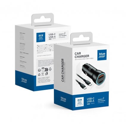 25W nabíječka do auta Blue Star (PD, QC 3.0, AFC, PPS) s konektorem USB C a 60W kabelem USB C-C
