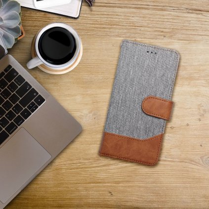 Pouzdro JEANS Book XIAOMI Redmi 13C / POCO C65 šedé