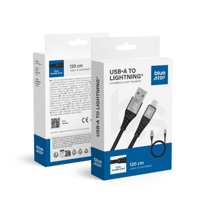 BLUE STAR opletený kabel 2,4A USB A - Lightning TFK-DC-003 1,2 m černý