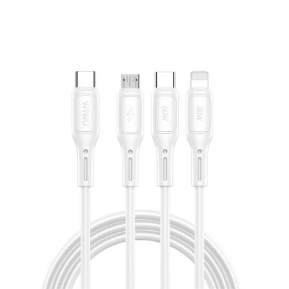 Kabel USB serie Starlink Wi-C046E 3w1 USB C na USB C, Micro USB, Lightning 60W 1m - bílý