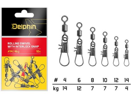 Delphin Karabinka S Obratlíkem Rolling Swivel With Interlock Snap 10ks