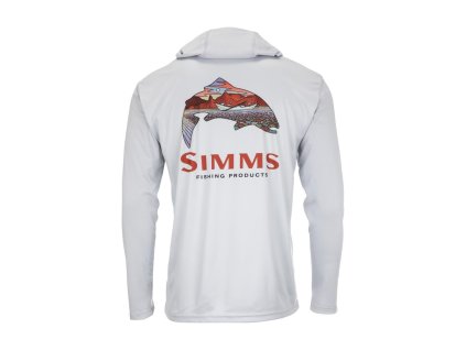 Simms Tričko Tech Hoody Artist Series Trout Logo Flame Sterling