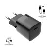 Mini sieťová nabíjačka FIXED s výstupom USB-C a káblom USB-C/USB-C, podpora PD, 1 meter, 30 W, čierna