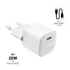 Výstupná nabíjačka FIXED Mini USB-C a kabel USB-C/USB-C, podpora PD, 1 meter, 20 W, biela