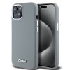 DKNY Liquid Silicone Silver Metal Logo Magsafe zadný kryt pre iPhone 15 Grey