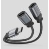 Nabíjací audio adaptér Swissten Textile USB-C - 2x USB-C 0,12 m čierny