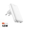 Sieťový GaN adaptér FIXED Slim Traveller s 2x USB-C výstupom s vymeniteľnými adaptérmi 45W biely