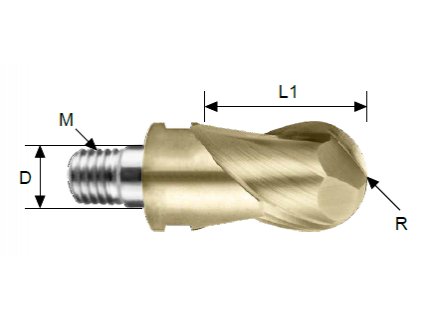 Modulární kulová 2zubá fréza s M6 průměr 10mm R5