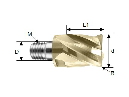 Modulární rohová 4zubá toroidní  fréza s M8 průměr 16mm R1