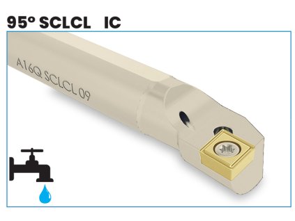 Soustružnický vnitřní nůž A08H SCLCL 06 s chlazením pro destičky CC..0602 (šroub TC060)