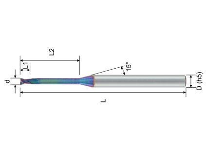 Tvrdkovová 2zubá rohová fréza A100 s  povlakem NANO DLC průměr 1mm , L1=2, L2=6