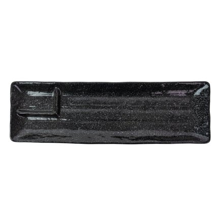 Tálaló tányér CONTOUR 33 x 10,5 cm, magas él, fekete, kerámia, MIJ