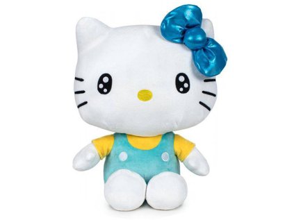 Hello Kitty 50th Anniversary Plush Figure Light Blue Bow Yellow Shirt 36 cm