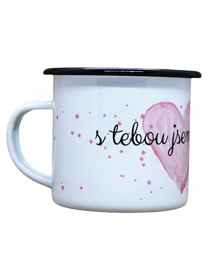 Smaltovaný hrnek plecháček s potiskem s tebou