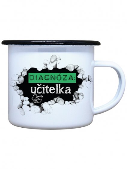 Smaltovaný plecháček s potiskem diagnóza učitelka