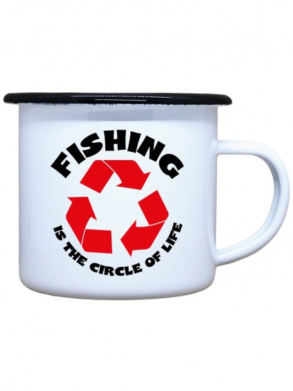 Smaltovaný plecháček s potiskem Fishing
