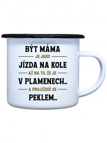 Smaltovaný plecháček s potiskem Být máma