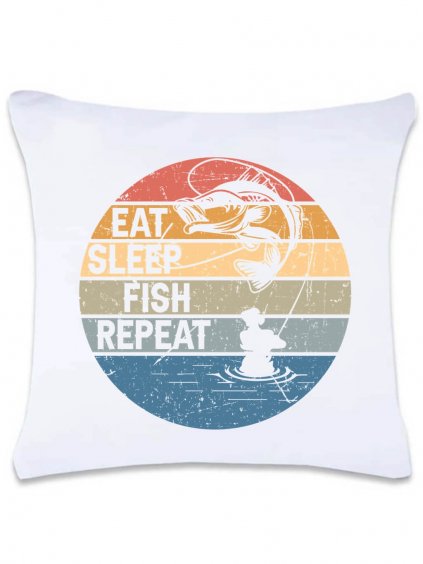Dekorační polštář s potiskem Eat sleep fish 40 x 40 cm