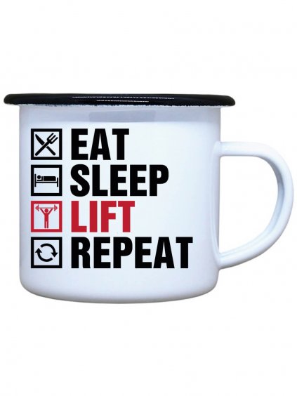 Smaltovaný plecháček Eat sleep lift