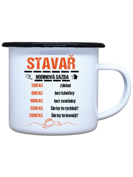 Smaltovaný plecháček Hodinová sazba Stavař