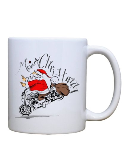 Keramický hrnek s potiskem Santa na motorce
