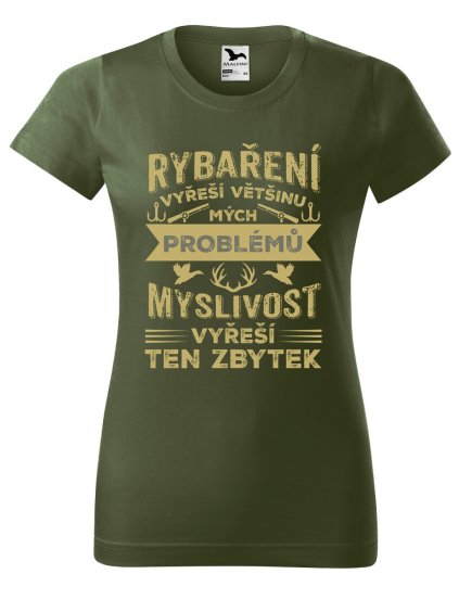 Dámské tričko s potiskem Rybaření vyřeší