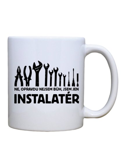 Keramický hrnek s potiskem Bůh instalatér
