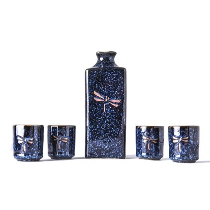 Zestaw do sake DRAGONFLY, 5 el., niebieski, MIJ