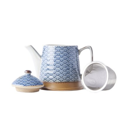 Dzbanek do zaparzania herbaty INDIGO WAVE DESIGN 400 ml, niebieski, ceramika, MIJ