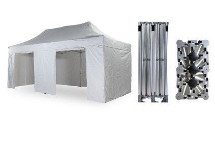 Nůžkový párty stan 4x8 m TENTino BIG HEXAGON EXTRA HIGH ROOF