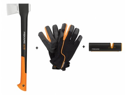 Set FISKARS sekera X24 + ostřič + rukavice 3ks