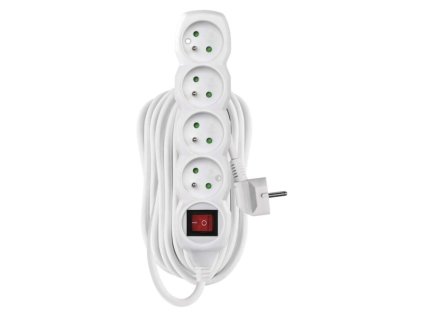 Prodlužovací kabel 10 m / 4 zásuvky / s vypínačem / bílý / PVC / 1,5 mm2