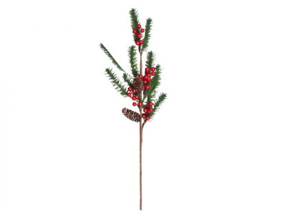 Větvička SMRK,ŠIŠKY,ČERVENÉ BOBULE VÁNOCE 72cm