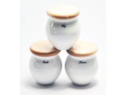 dóza BAŇÁK-NÁPISY různé, dř.víčko, čes.porcelán