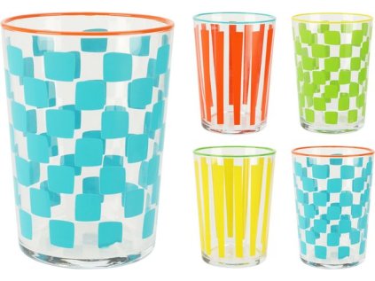 sklen. 490ml, 1ks, kostky-pruhy, sklo