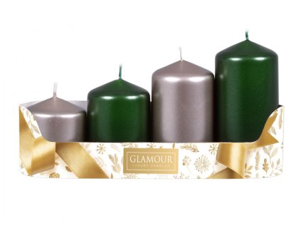 Svíčky adventní STUPŇOVITÝ MIX metal lesk d5x6/7,5/9/10,5cm